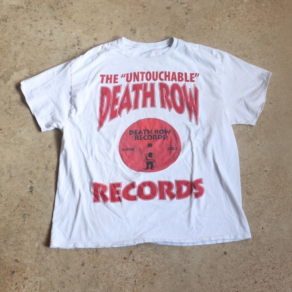 Vintage Style Death Row Records Graphic Tee White Distressed Rap Streetwear Y2K